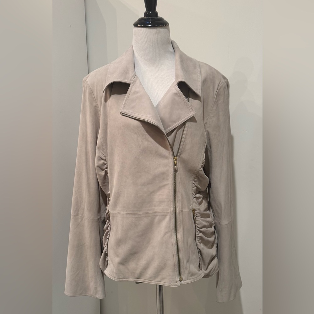 St. John Beige Suede Moto Jacket